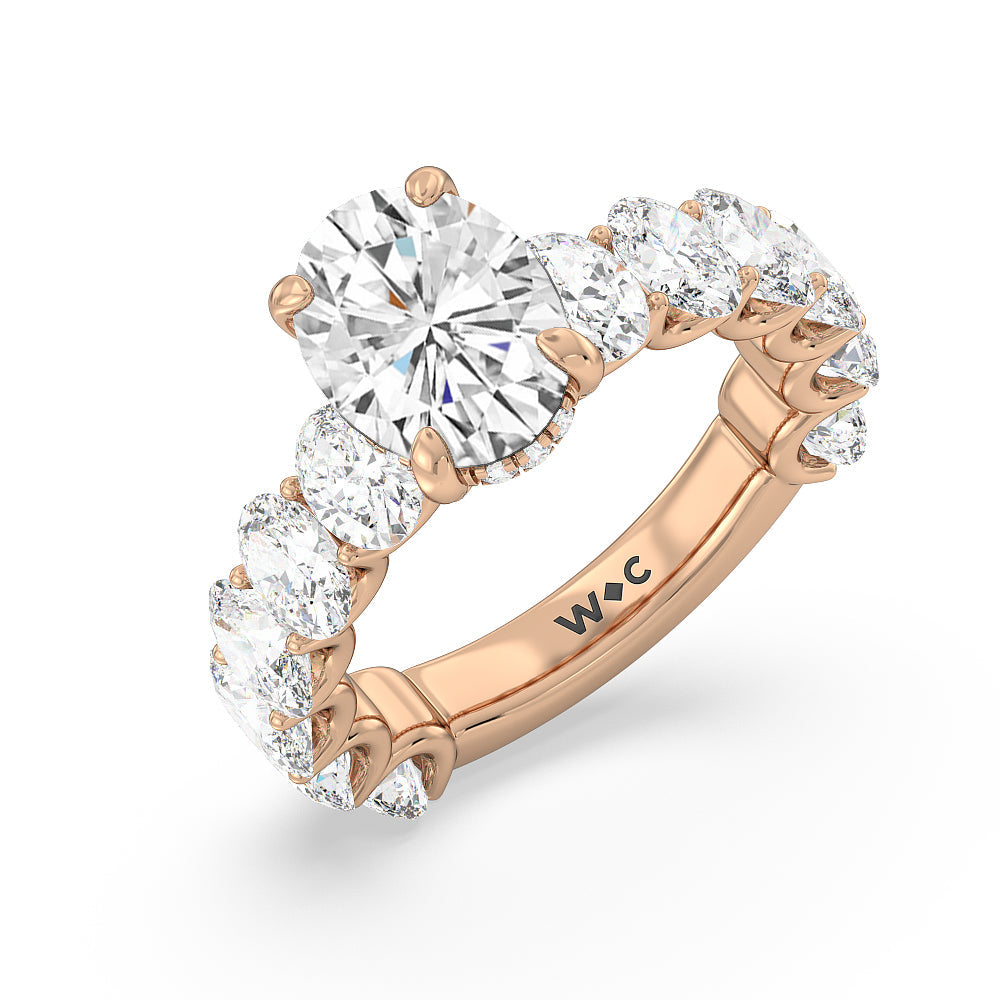 Oval Cut U-Prong Oval Side Studded Engagement Ring with Lab Grown Diamond in 14KT Rose Gold view 3
