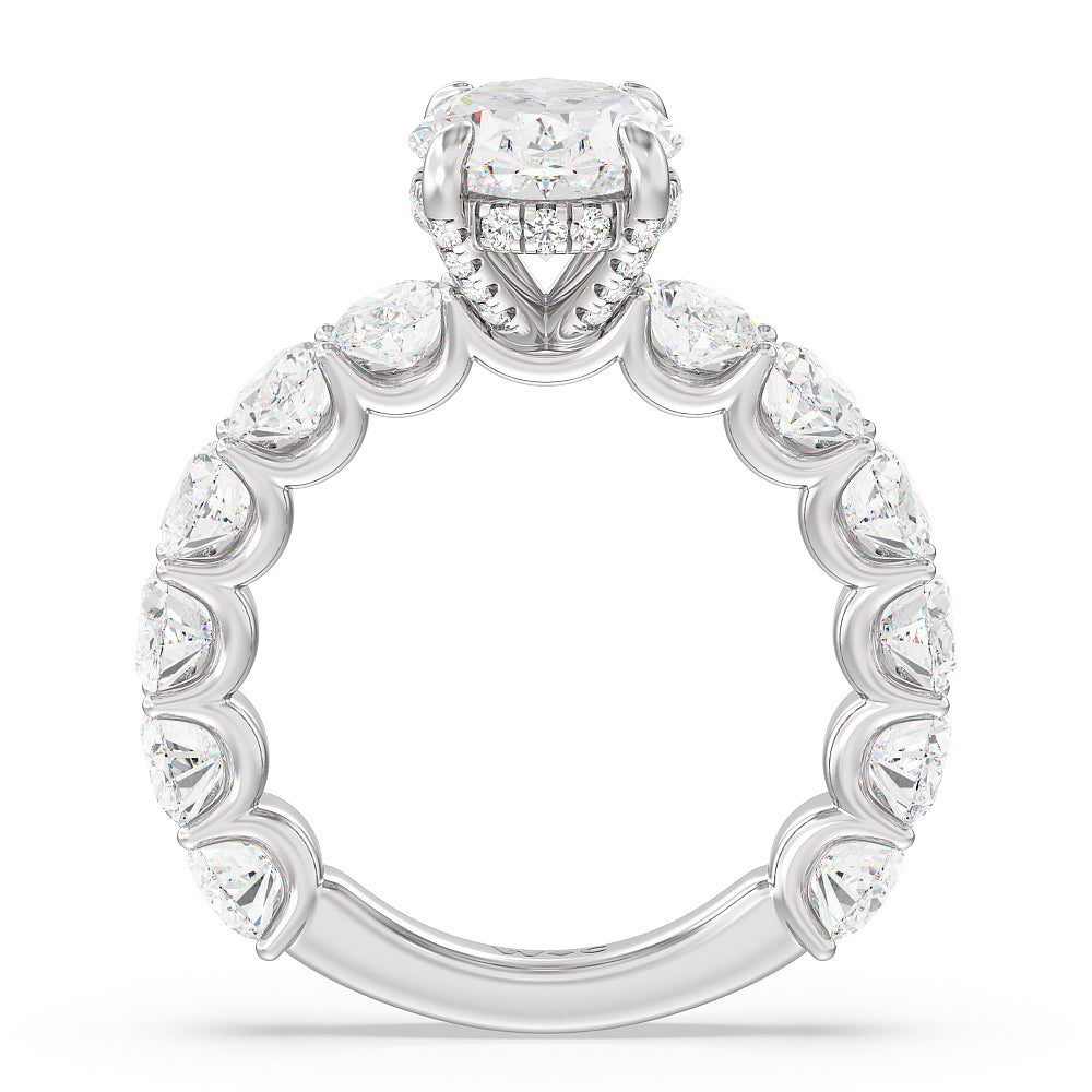 Oval Cut U-Prong Oval Side Studded Engagement Ring with Lab Grown Diamond in 14KT Platinum view 2
