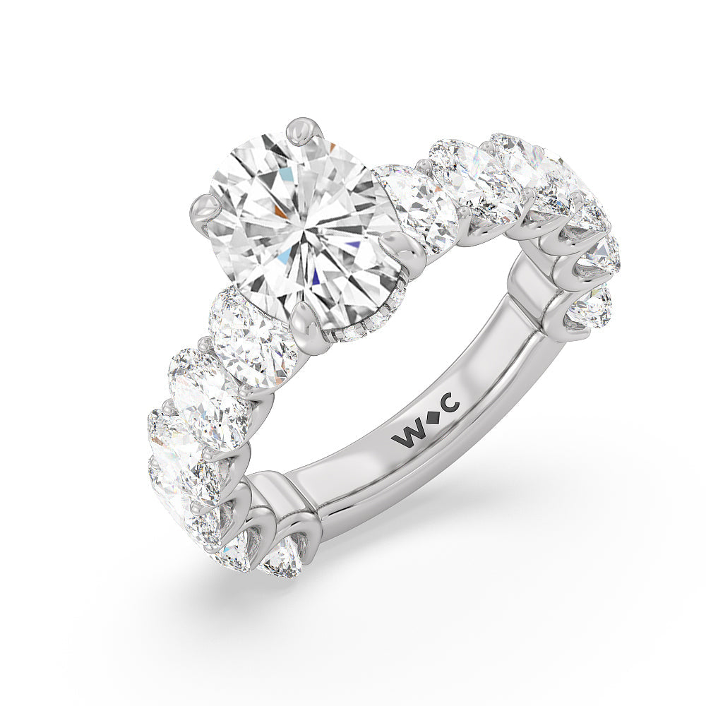 Oval Cut U-Prong Oval Side Studded Engagement Ring with Lab Grown Diamond in 14KT Platinum view 3
