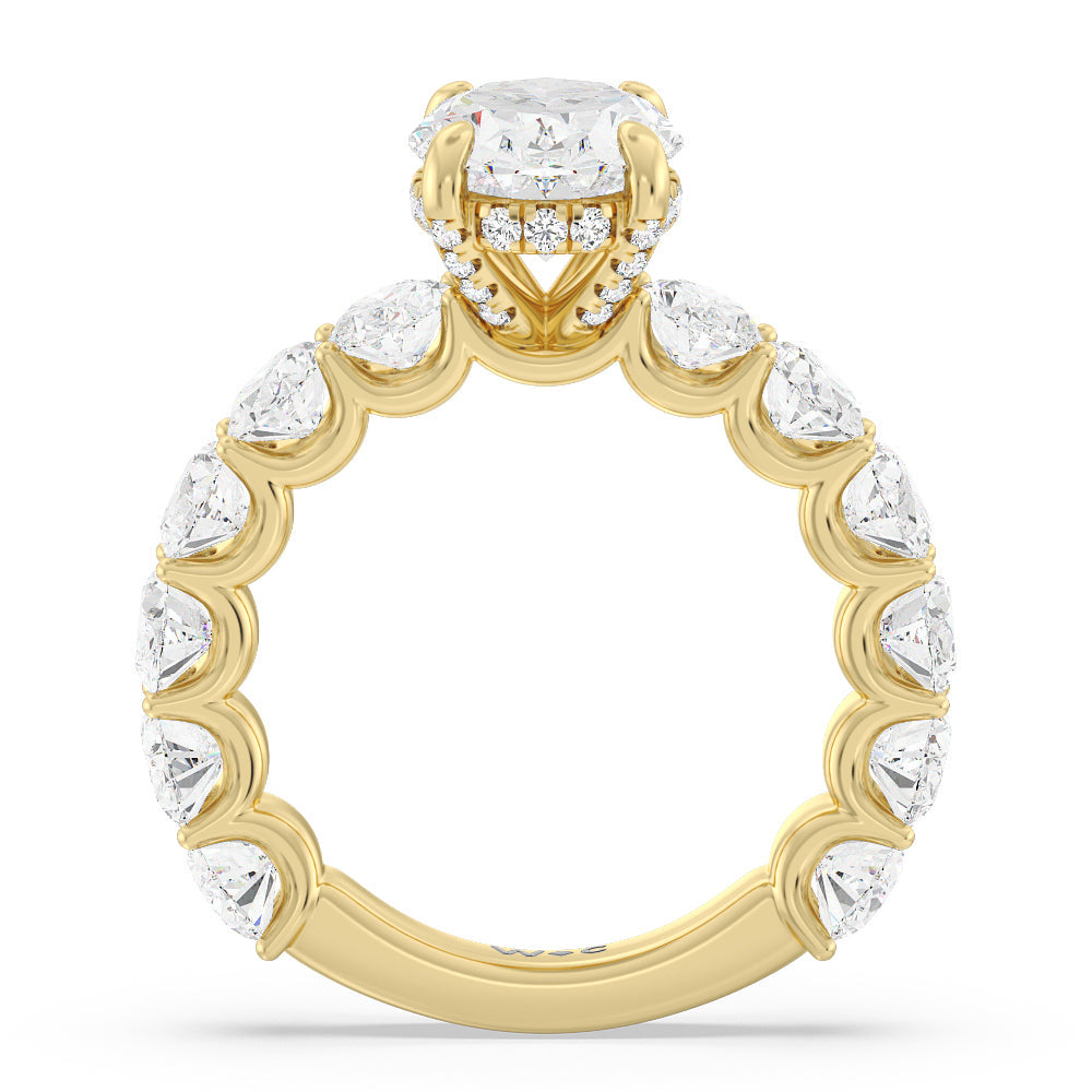 Oval Cut U-Prong Oval Side Studded Engagement Ring with Lab Grown Diamond in 14KT Yellow Gold view 2
