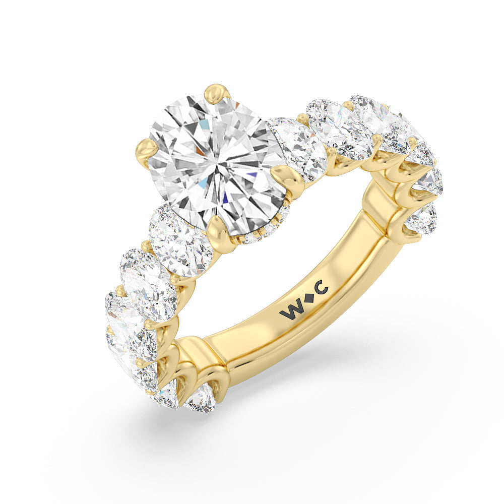 Oval Cut U-Prong Oval Side Studded Engagement Ring with Lab Grown Diamond in 14KT Yellow Gold view 3
