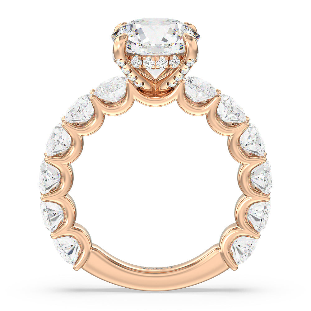 Round Cut U-Prong Oval Side Studded Engagement Ring with Lab Grown Diamond in 14KT Rose Gold view 2
