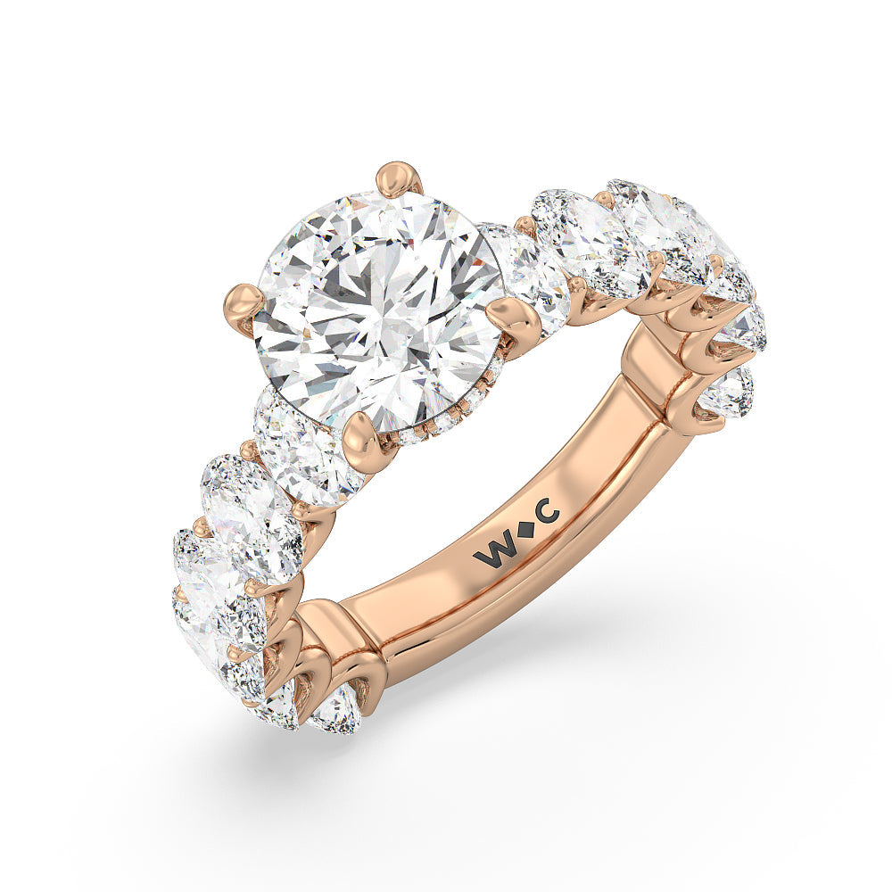 Round Cut U-Prong Oval Side Studded Engagement Ring with Lab Grown Diamond in 14KT Rose Gold view 3
