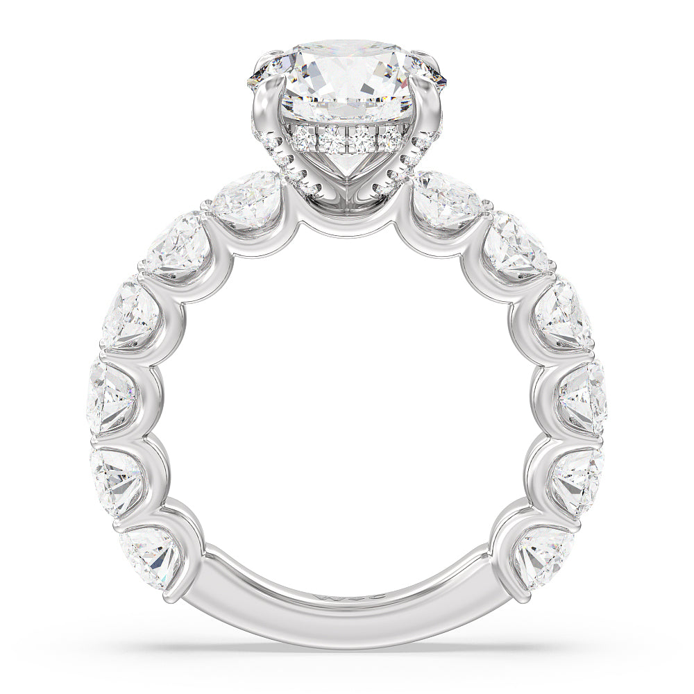 Round Cut U-Prong Oval Side Studded Engagement Ring with Lab Grown Diamond in 14KT Platinum view 2
