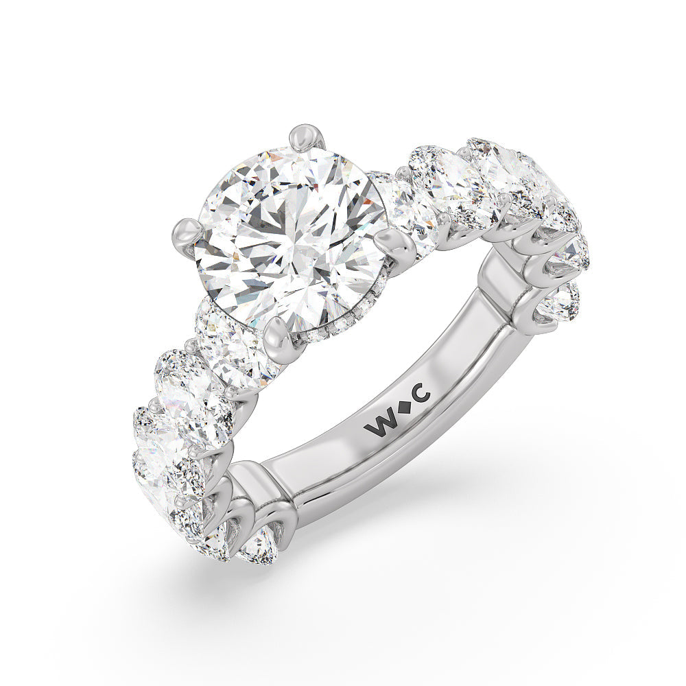 Round Cut U-Prong Oval Side Studded Engagement Ring with Lab Grown Diamond in 14KT Platinum view 3

