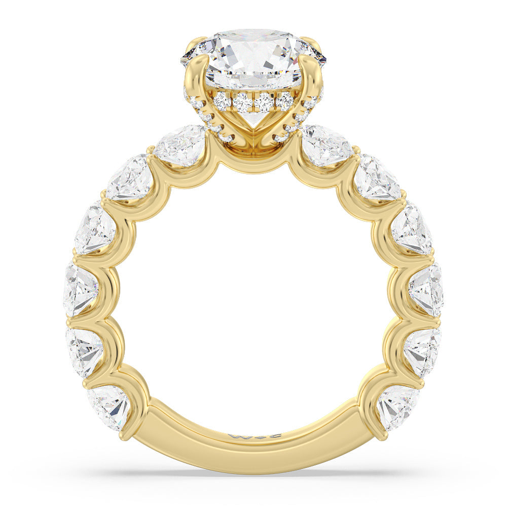 Round Cut U-Prong Oval Side Studded Engagement Ring with Lab Grown Diamond in 14KT Yellow Gold view 2
