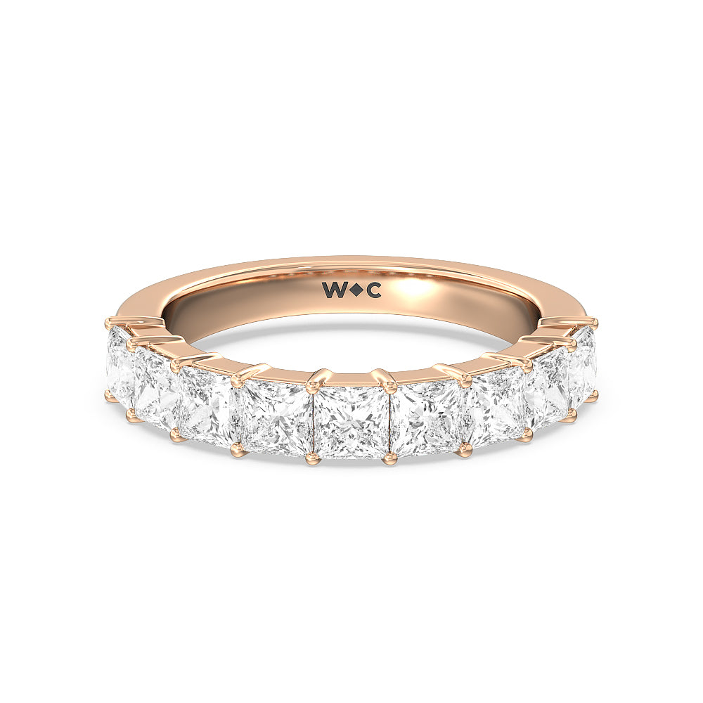 Gallery Studded Princess Cut Diamond Wedding Band with 18KT Rose Gold Cut Diamond in 14KT Rose Gold view 1
