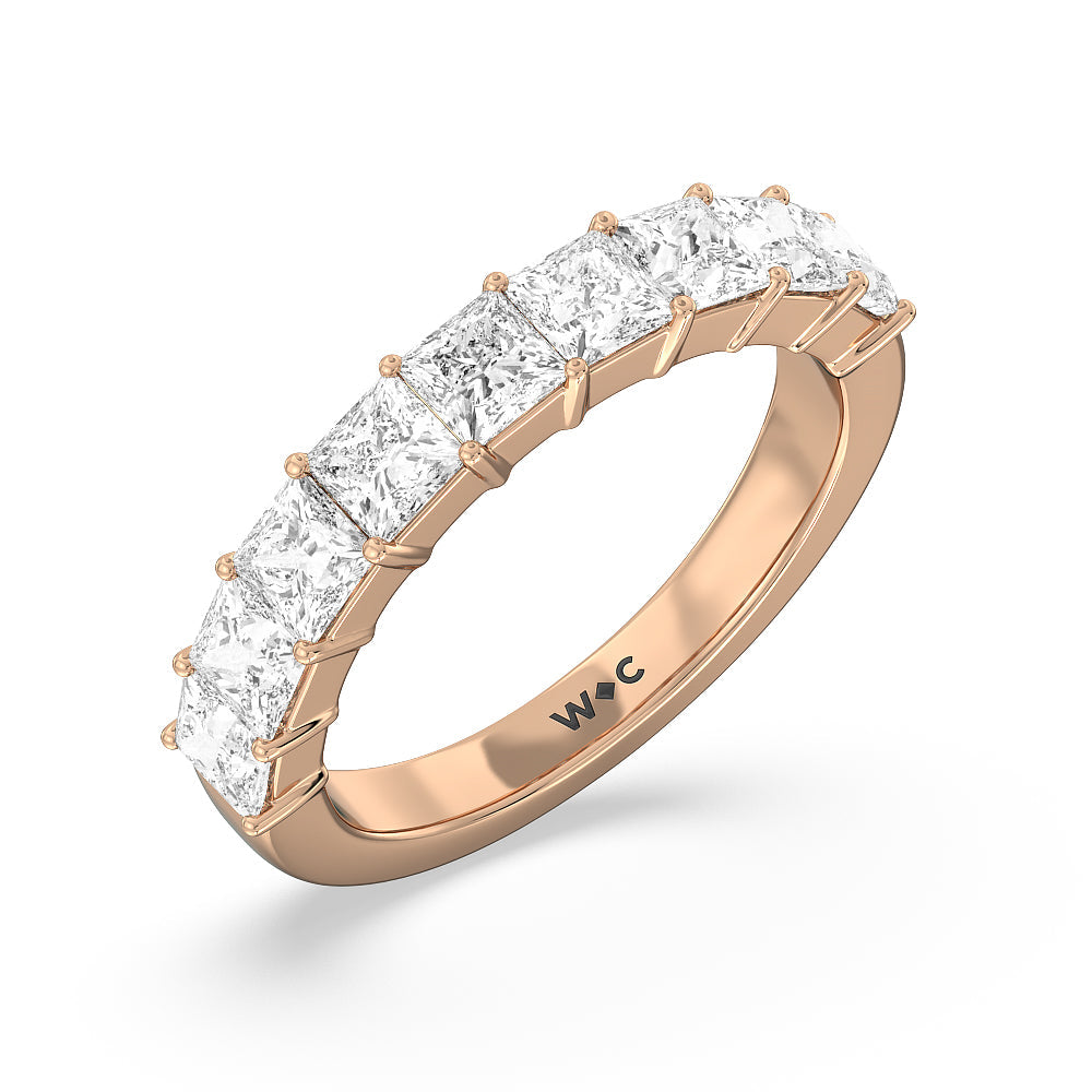 Gallery Studded Princess Cut Diamond Wedding Band with 18KT Rose Gold Cut Diamond in 14KT Rose Gold view 4
