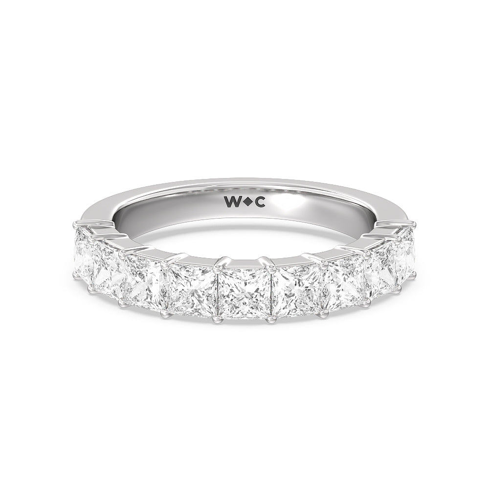 Gallery Studded Princess Cut Diamond Wedding Band with Platinum Cut Diamond in 14KT Platinum view 1

