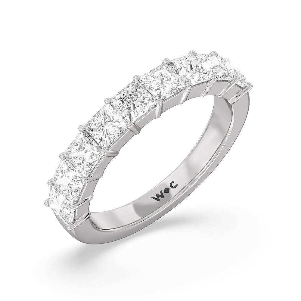 Gallery Studded Princess Cut Diamond Wedding Band with Platinum Cut Diamond in 14KT Platinum view 4

