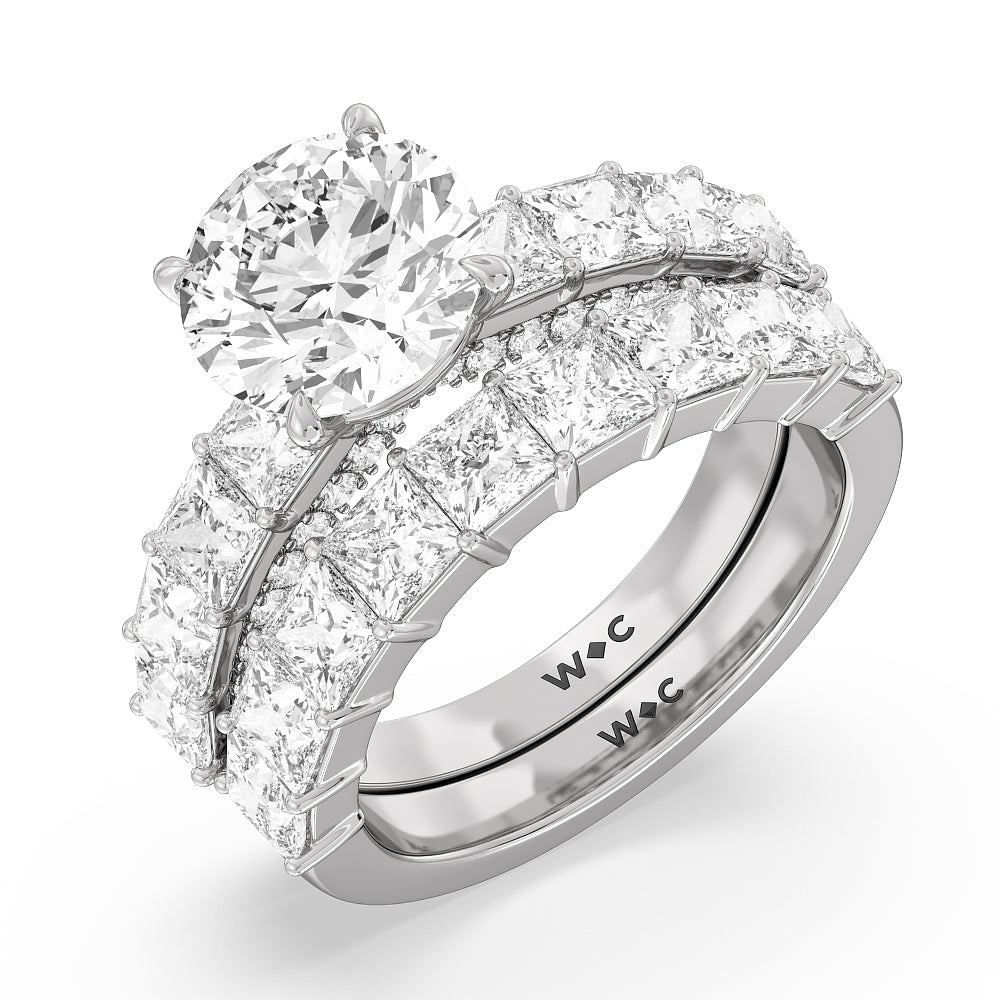 Gallery Studded Princess Cut Diamond Wedding Band with Platinum Cut Diamond in 14KT Platinum view 3
