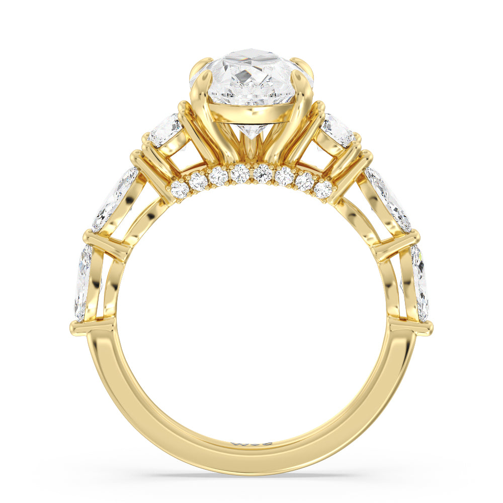 Fancy Cut Side Stone with Bridge Accent Engagement Ring with Pear Cut Diamond in 14KT Yellow Gold view 2
