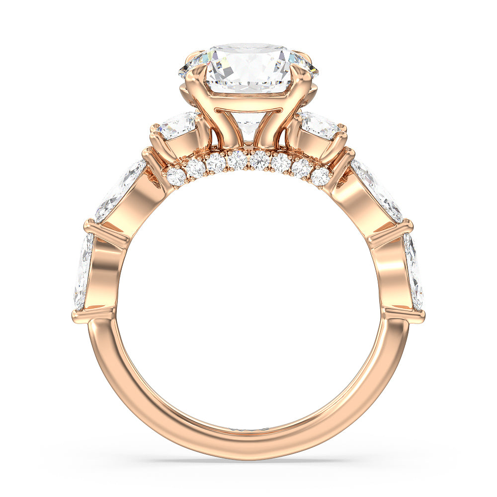 Fancy Cut Side Stone with Bridge Accent Engagement Ring with Round Cut Diamond in 14KT Rose Gold view 2
