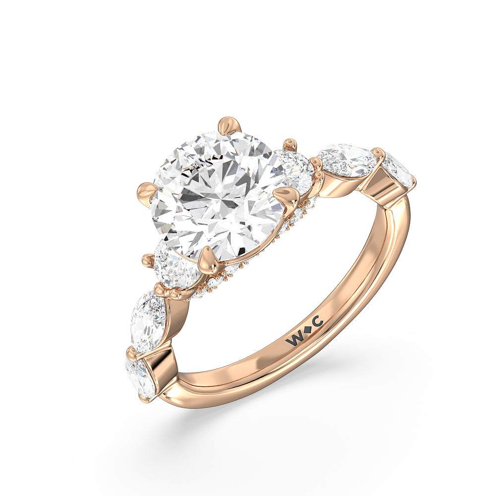 Fancy Cut Side Stone with Bridge Accent Engagement Ring with Round Cut Diamond in 14KT Rose Gold view 3
