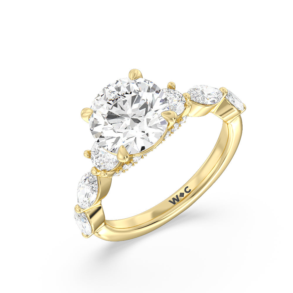 Fancy Cut Side Stone with Bridge Accent Engagement Ring with Round Cut Diamond in 14KT Yellow Gold view 3
