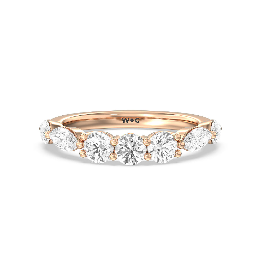 Fancy Cut Side Stone with Bridge Accent Diamond Wedding Band with 18KT Rose Gold Cut Diamond in 14KT Rose Gold view 1
