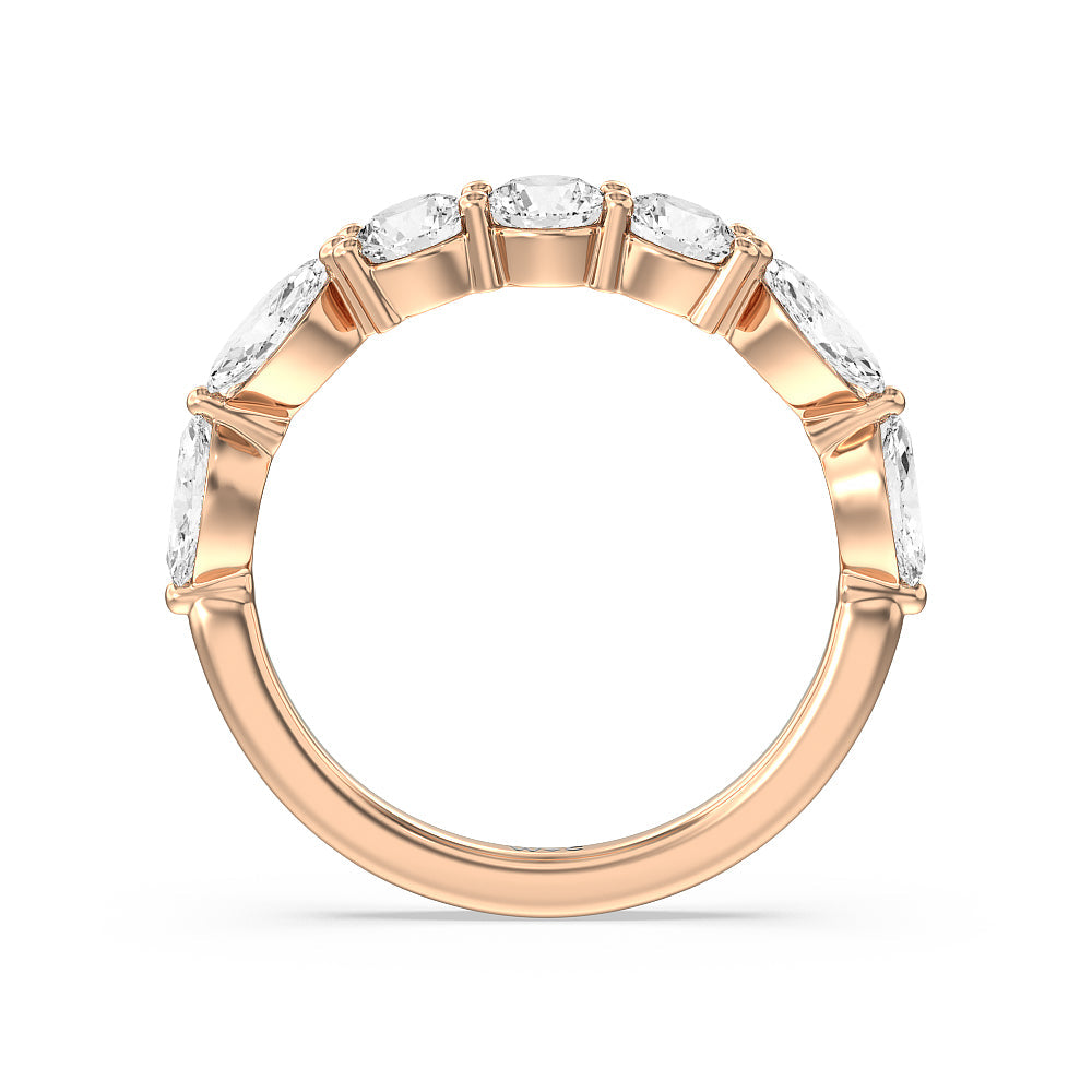 Fancy Cut Side Stone with Bridge Accent Diamond Wedding Band with 18KT Rose Gold Cut Diamond in 14KT Rose Gold view 2
