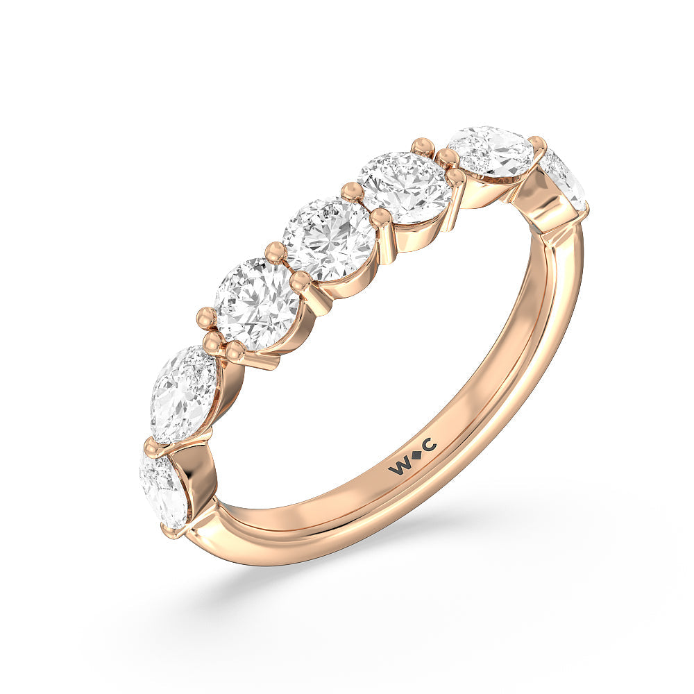 Fancy Cut Side Stone with Bridge Accent Diamond Wedding Band with 18KT Rose Gold Cut Diamond in 14KT Rose Gold view 4
