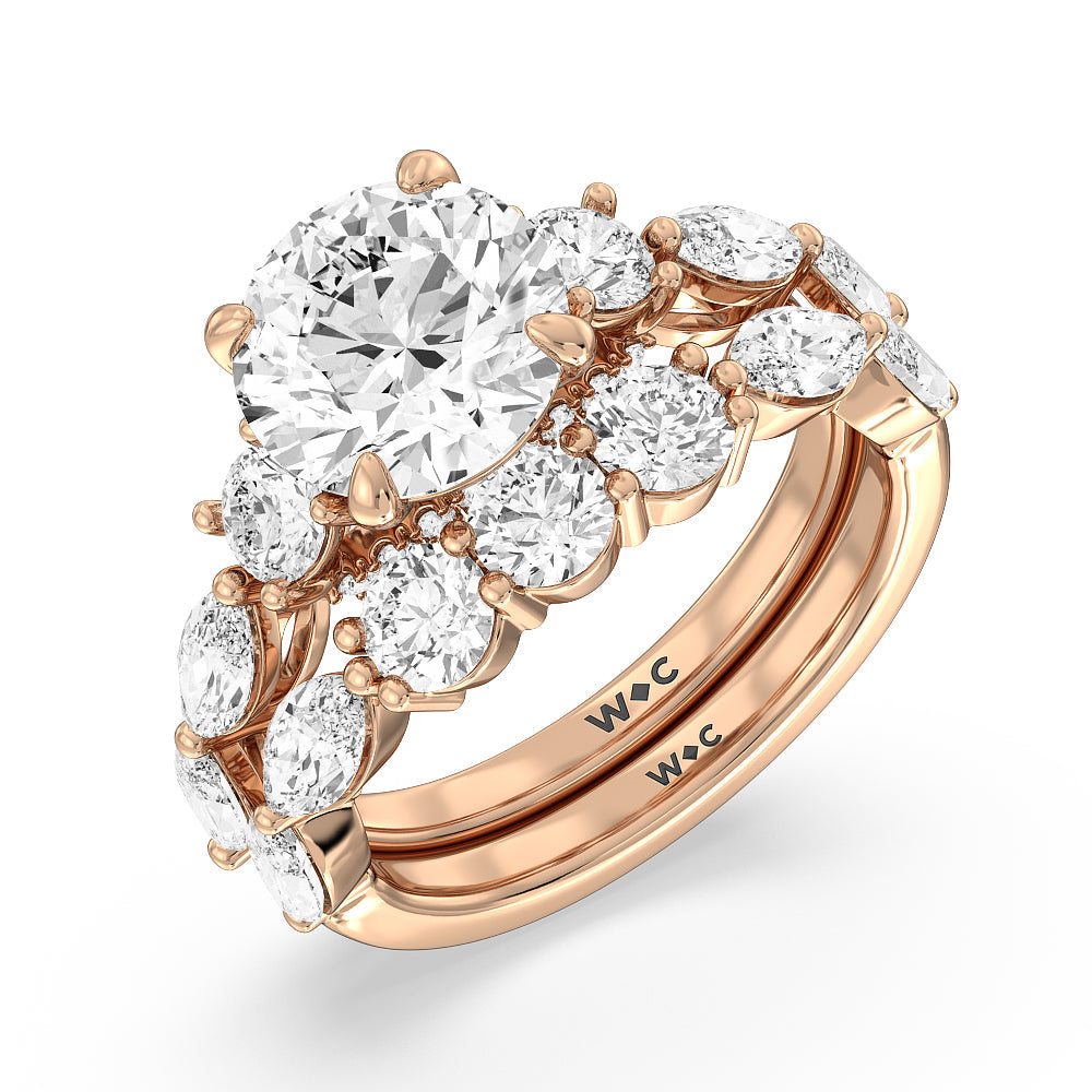 Fancy Cut Side Stone with Bridge Accent Diamond Wedding Band with 18KT Rose Gold Cut Diamond in 14KT Rose Gold view 3
