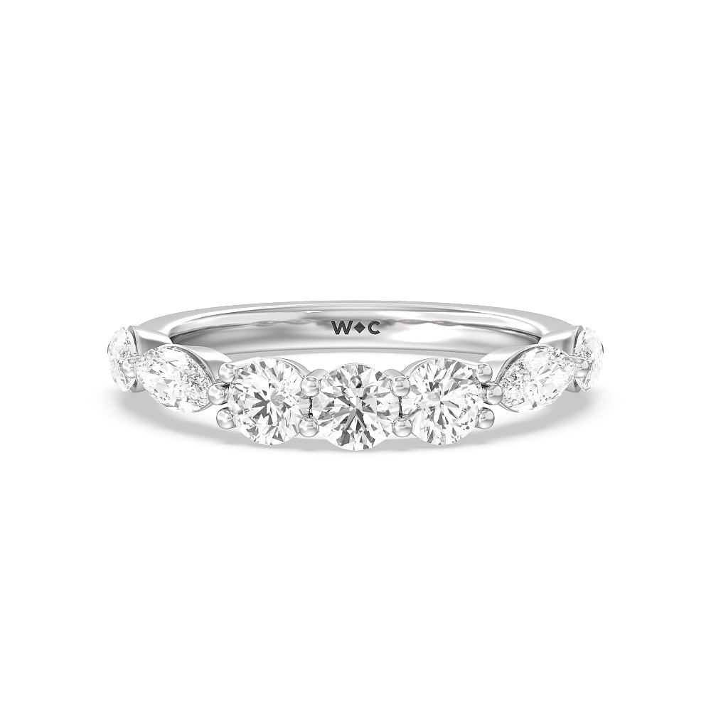Fancy Cut Side Stone with Bridge Accent Diamond Wedding Band with Platinum Cut Diamond in 14KT Platinum view 1
