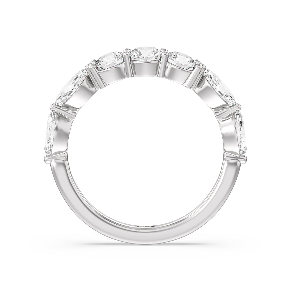 Fancy Cut Side Stone with Bridge Accent Diamond Wedding Band with Platinum Cut Diamond in 14KT Platinum view 2
