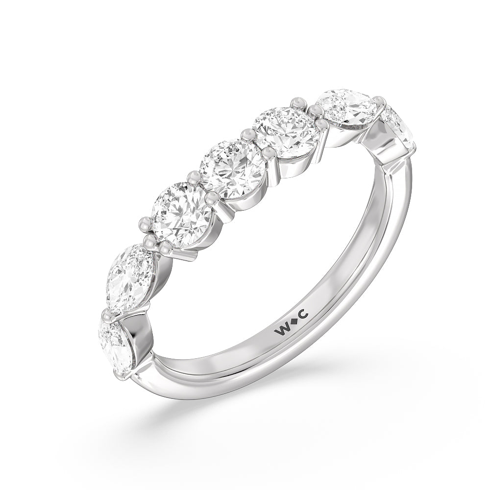Fancy Cut Side Stone with Bridge Accent Diamond Wedding Band with Platinum Cut Diamond in 14KT Platinum view 4
