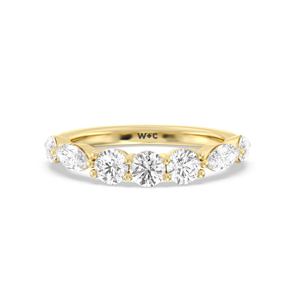 Fancy Cut Side Stone with Bridge Accent Diamond Wedding Band with 18KT Yellow Gold Cut Diamond in 14KT Yellow Gold view 1
