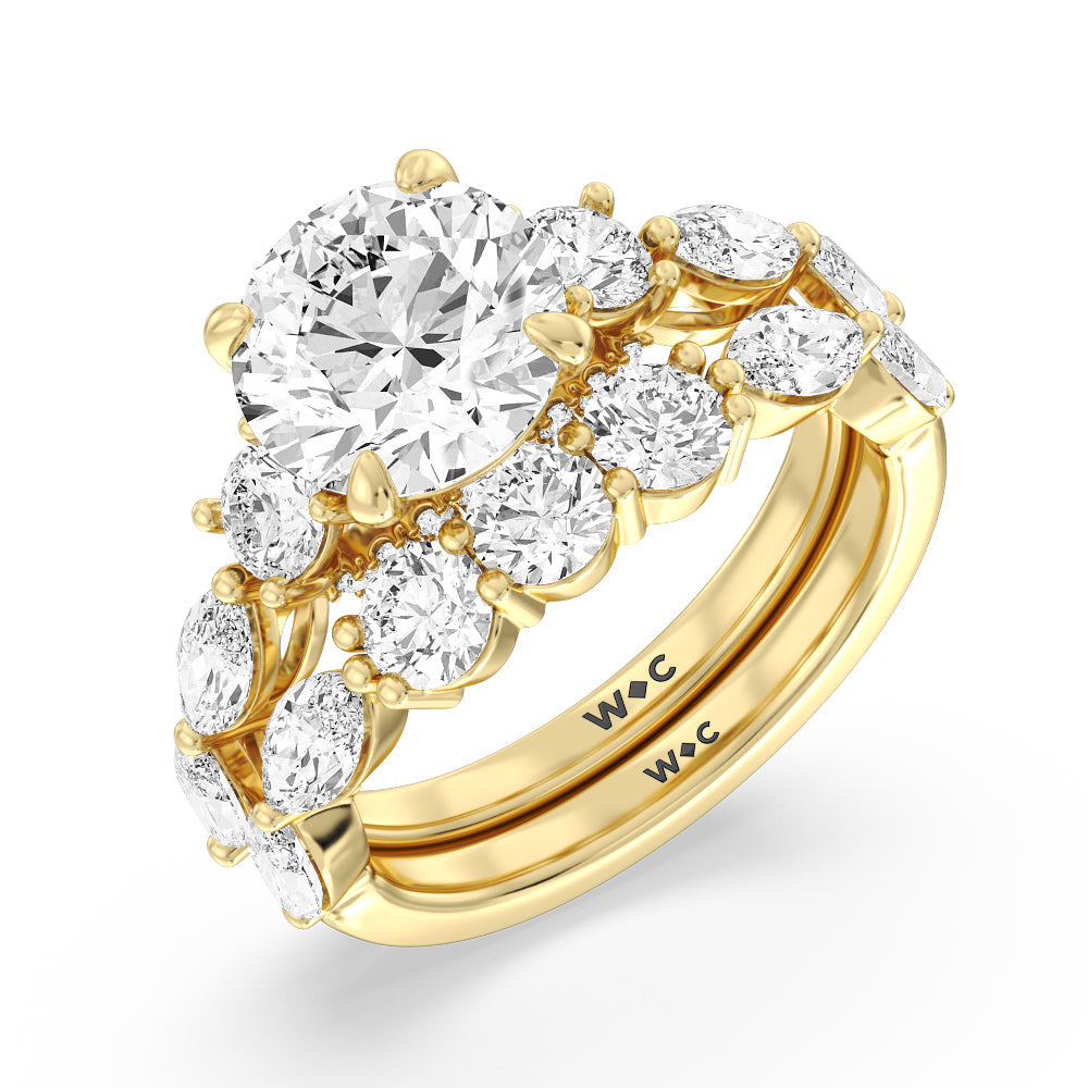Fancy Cut Side Stone with Bridge Accent Diamond Wedding Band with 18KT Yellow Gold Cut Diamond in 14KT Yellow Gold view 3

