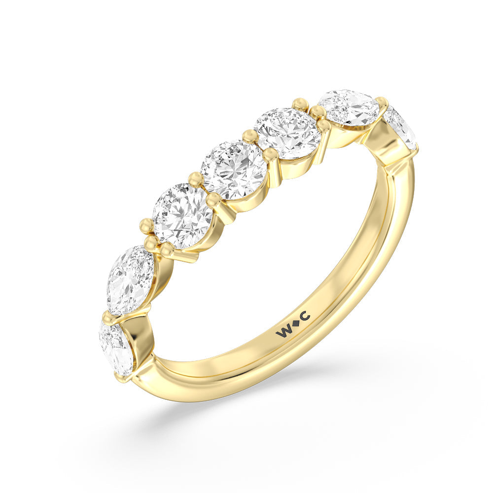 Fancy Cut Side Stone with Bridge Accent Diamond Wedding Band with 18KT Yellow Gold Cut Diamond in 14KT Yellow Gold view 4
