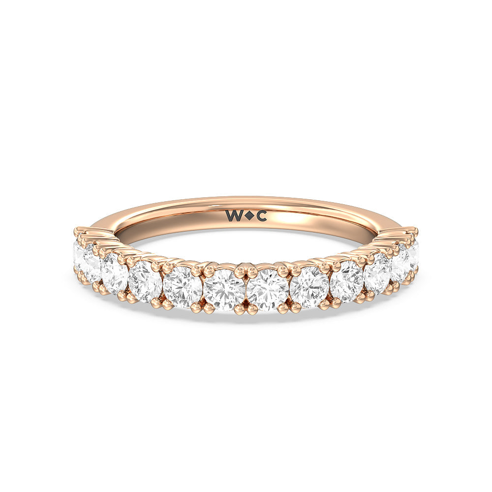 Emerald and Round Side Stone Diamond Wedding Band with 18KT Rose Gold Cut Diamond in 14KT Rose Gold view 1

