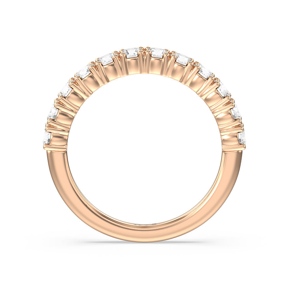 Emerald and Round Side Stone Diamond Wedding Band with 18KT Rose Gold Cut Diamond in 14KT Rose Gold view 2
