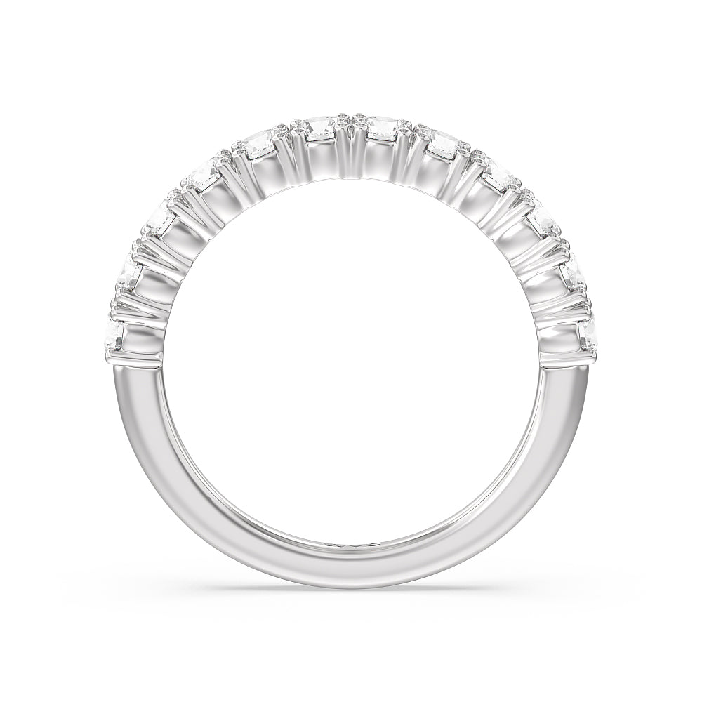 Emerald and Round Side Stone Diamond Wedding Band with Platinum Cut Diamond in 14KT Platinum view 2
