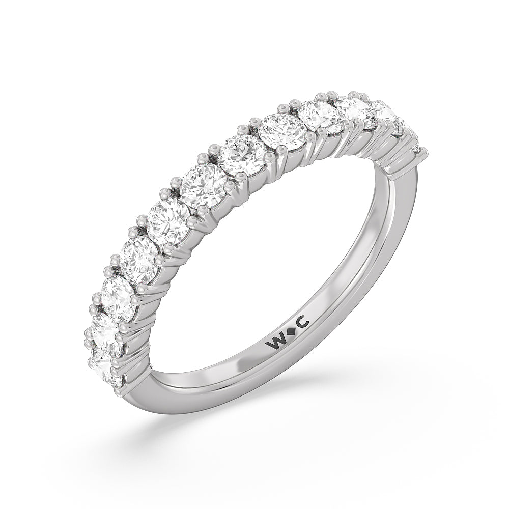 Emerald and Round Side Stone Diamond Wedding Band with Platinum Cut Diamond in 14KT Platinum view 4
