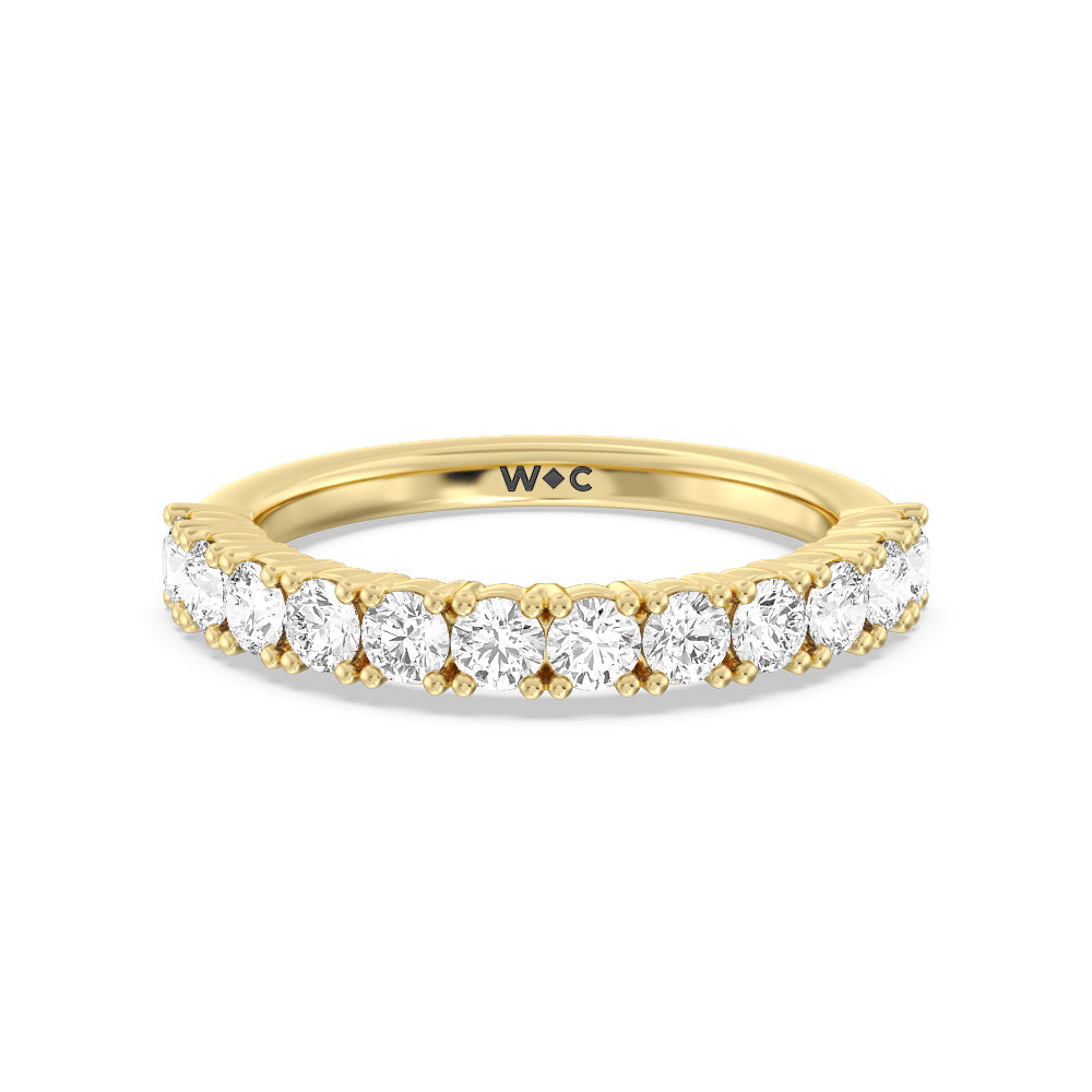Emerald and Round Side Stone Diamond Wedding Band with 18KT Yellow Gold Cut Diamond in 14KT Yellow Gold view 1
