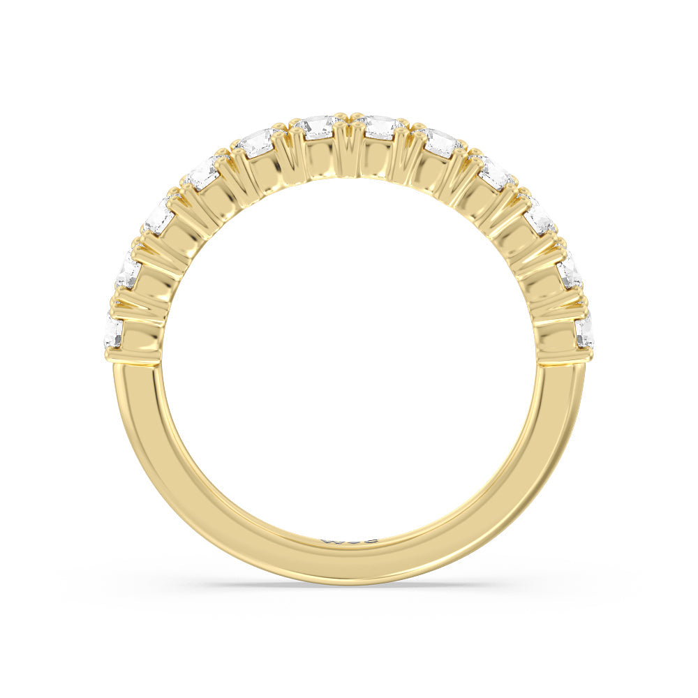 Emerald and Round Side Stone Diamond Wedding Band with 18KT Yellow Gold Cut Diamond in 14KT Yellow Gold view 2
