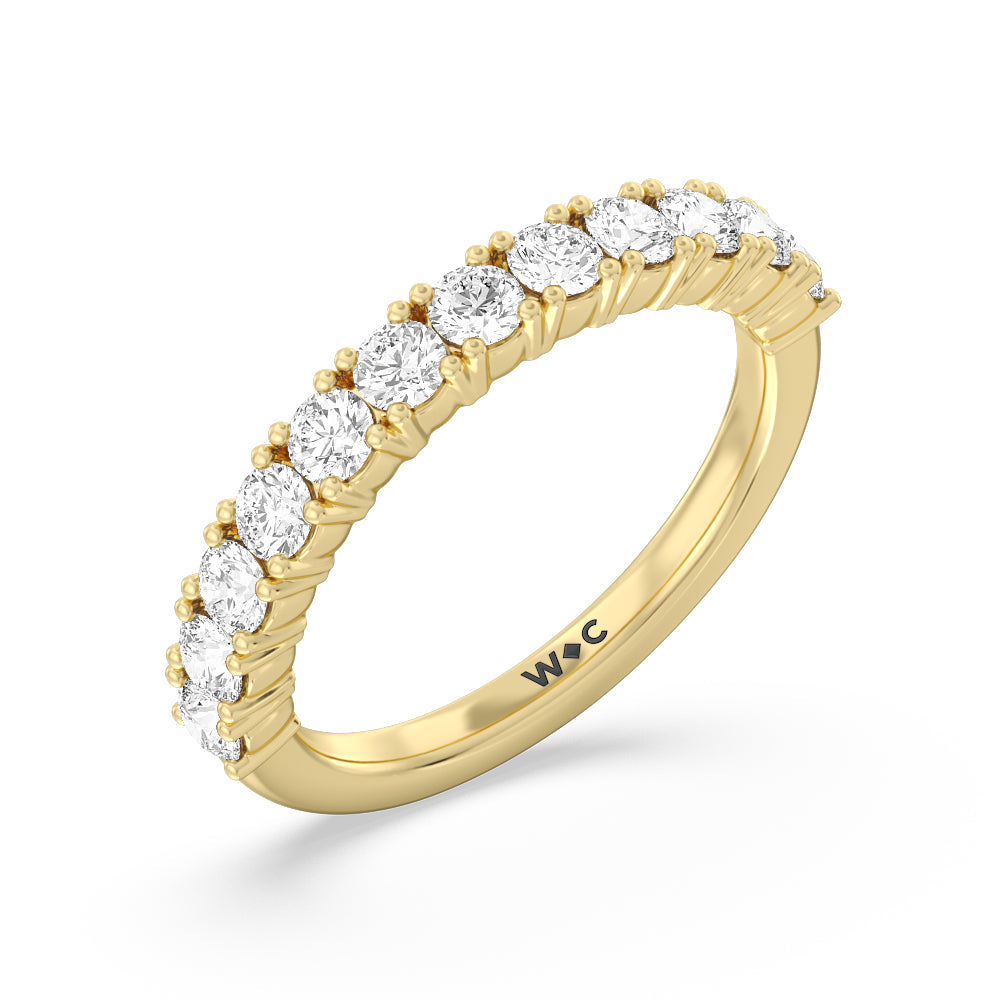 Emerald and Round Side Stone Diamond Wedding Band with 18KT Yellow Gold Cut Diamond in 14KT Yellow Gold view 4
