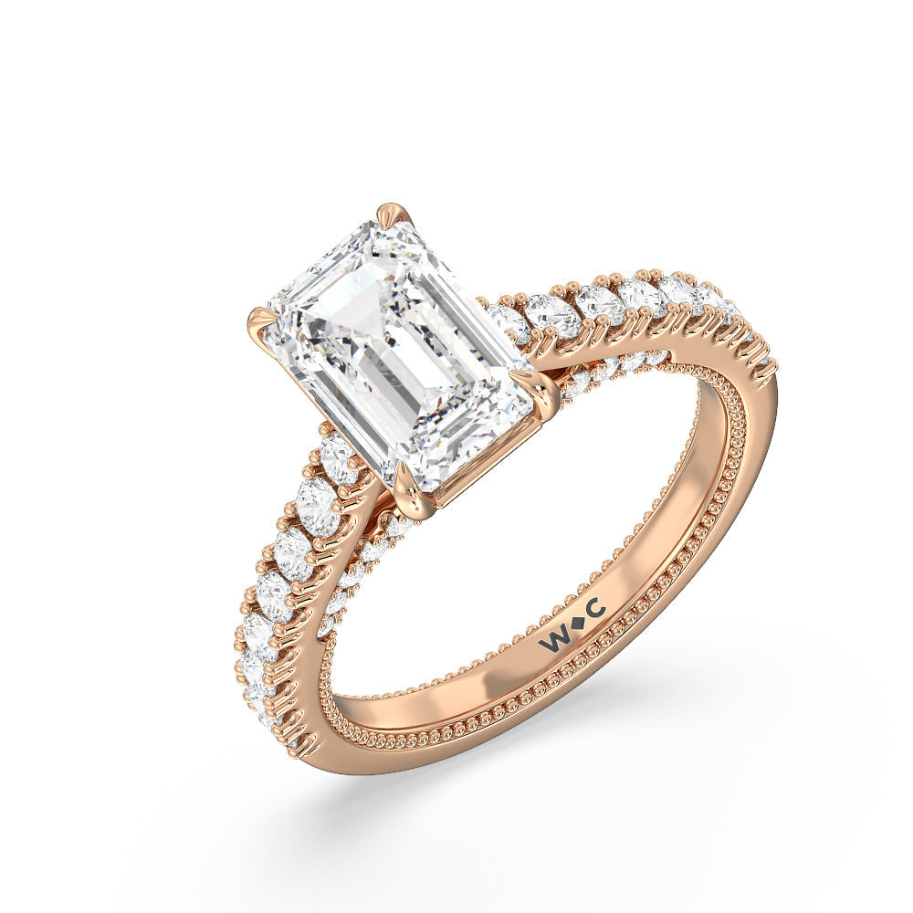 The Gramercy Ring with Emerald Cut Diamond in 14KT Rose Gold view 3
