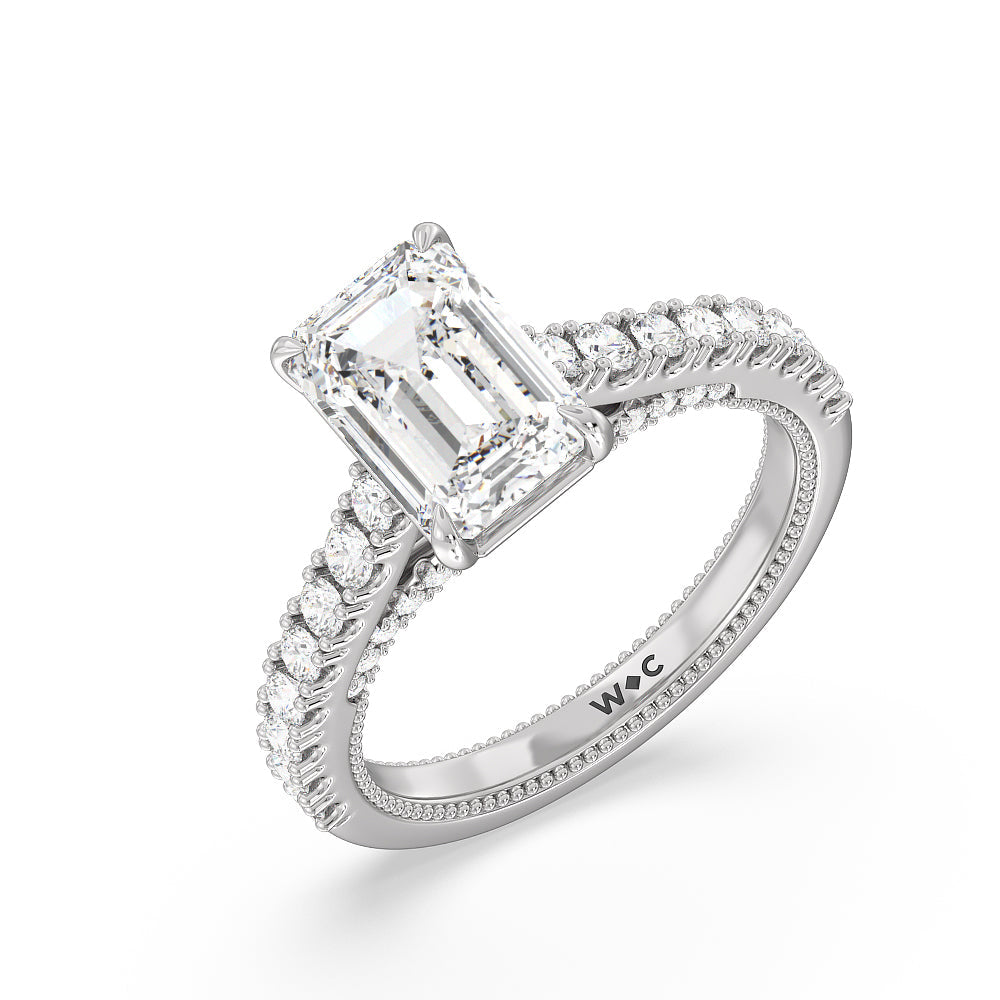 The Gramercy Ring with Emerald Cut Diamond in 14KT Platinum view 3
