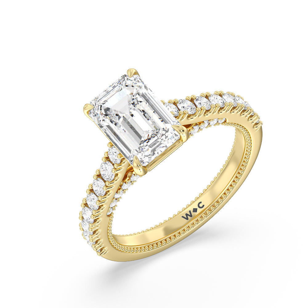 The Gramercy Ring with Emerald Cut Diamond in 14KT Yellow Gold view 3

