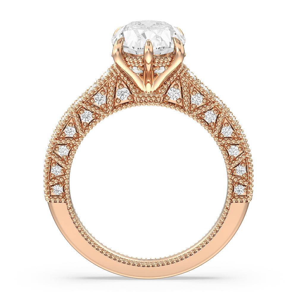 The Waldorf Ring with Oval Cut Diamond in 14KT Rose Gold view 2
