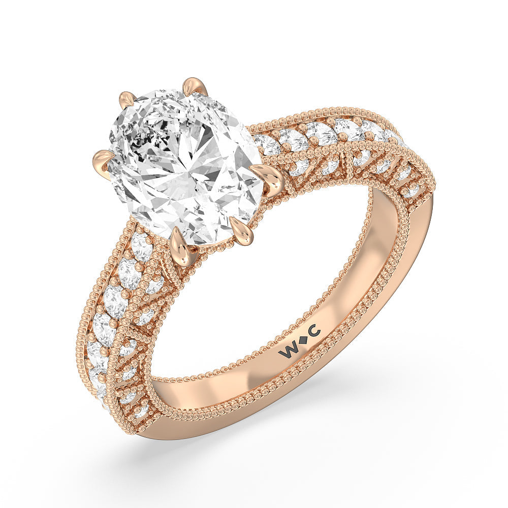 The Waldorf Ring with Oval Cut Diamond in 14KT Rose Gold view 3
