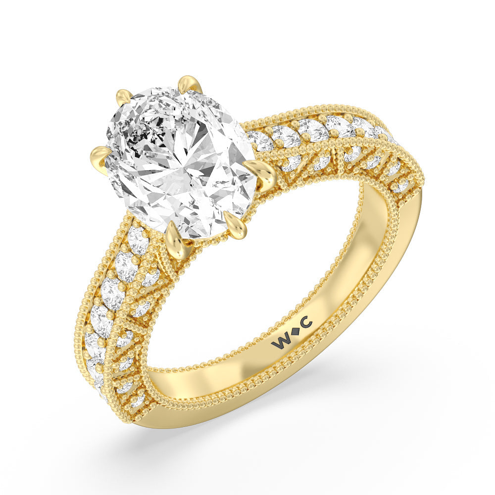 The Waldorf Ring with Oval Cut Diamond in 14KT Yellow Gold view 3
