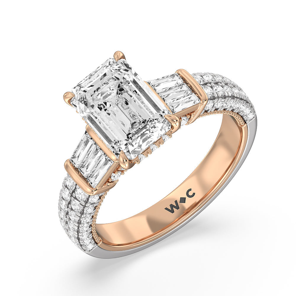 The Mulberry Ring with Emerald Cut Diamond in 14KT White & Rose Gold view 4
