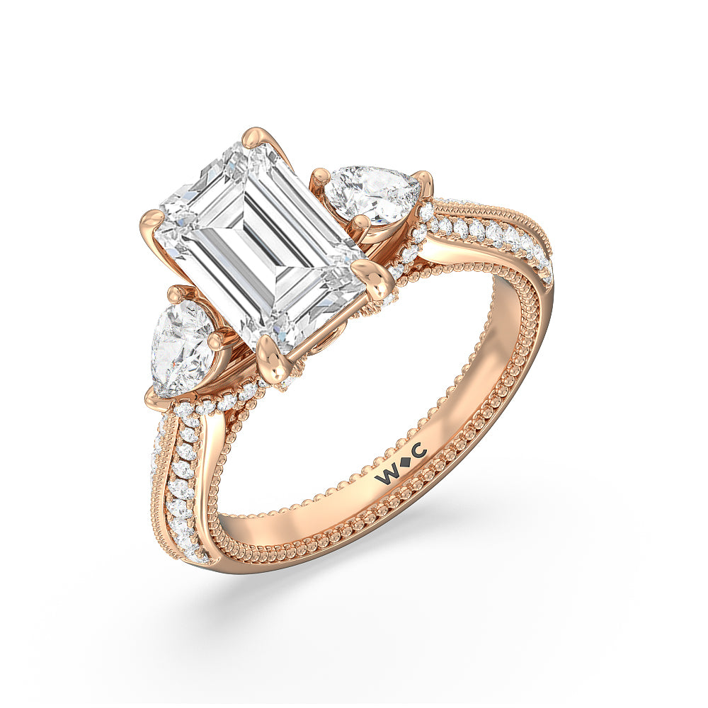 The Houston Ring with Emerald Cut Diamond in 14KT Rose Gold view 3
