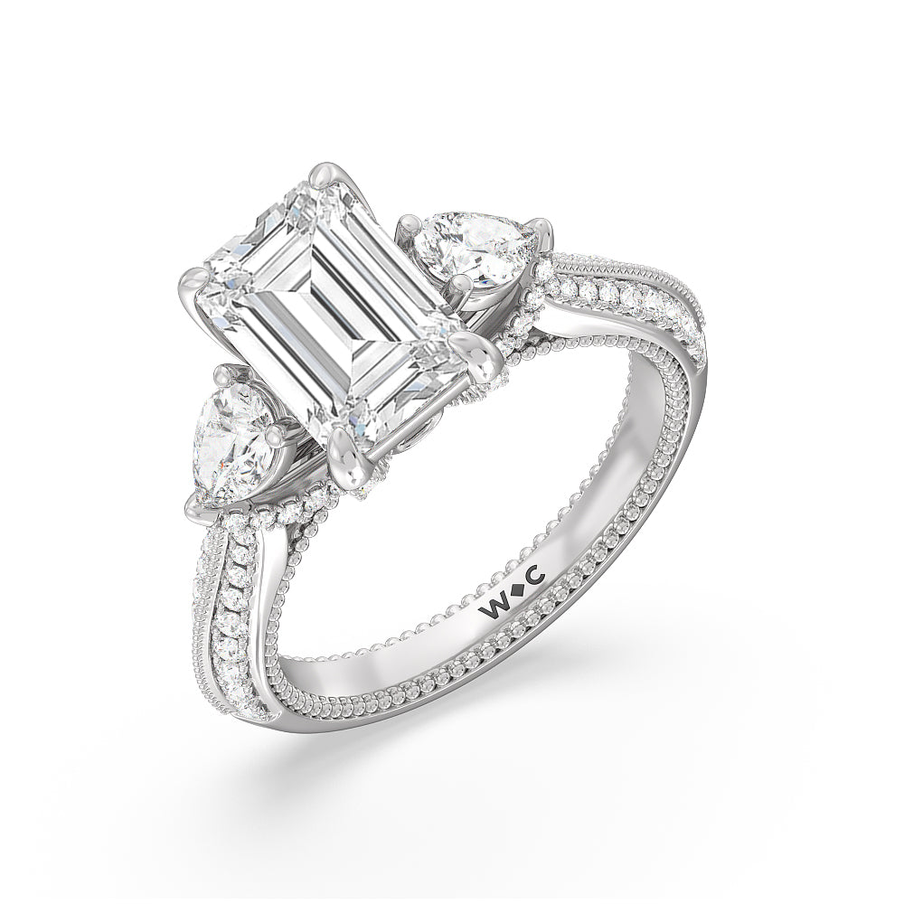 The Houston Ring with Emerald Cut Diamond in 14KT Platinum view 3
