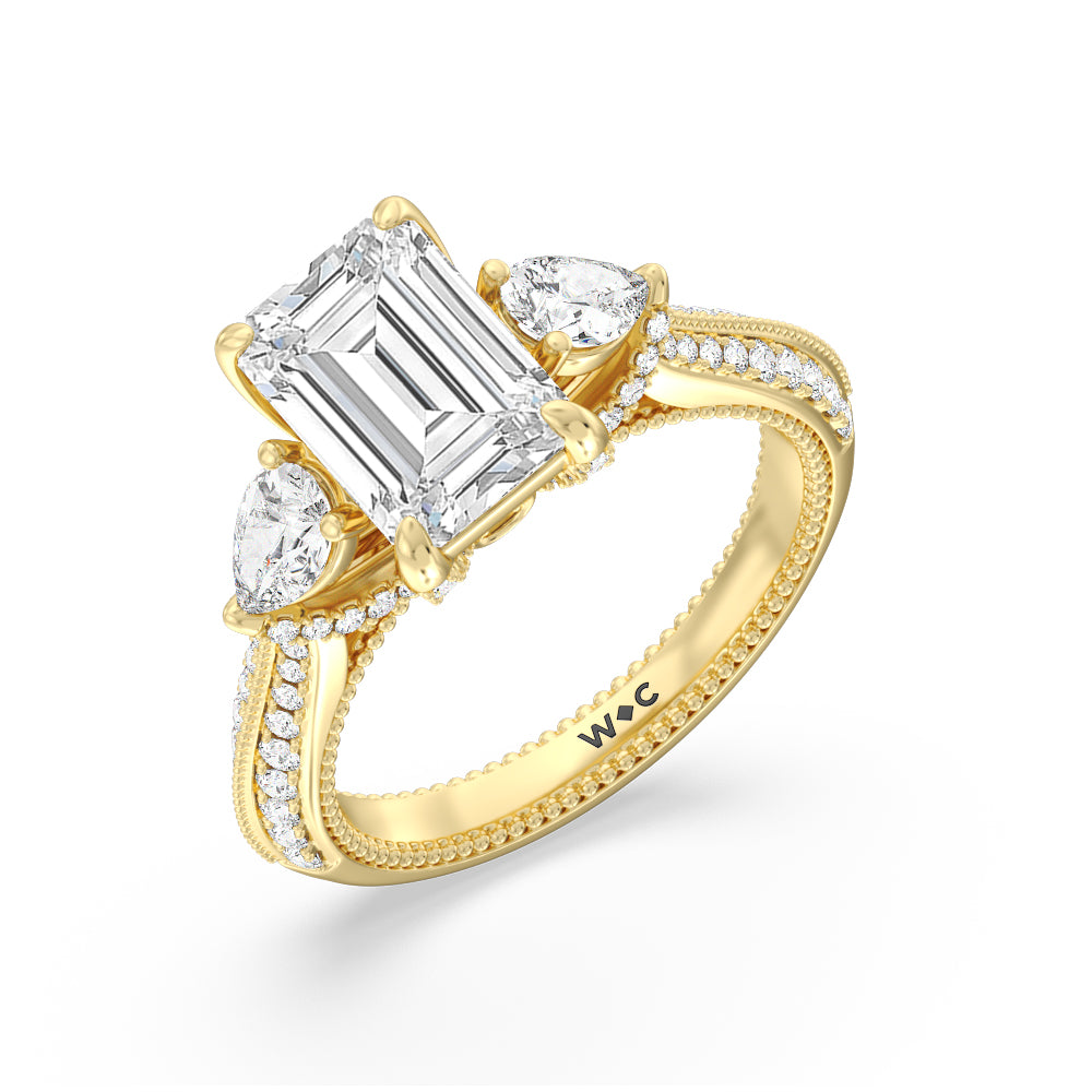 The Houston Ring with Emerald Cut Diamond in 14KT Yellow Gold view 3
