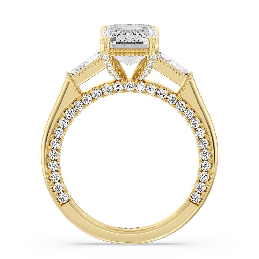 The Bryant Park Ring with Emerald Cut Diamond in 14KT Yellow Gold view 2
