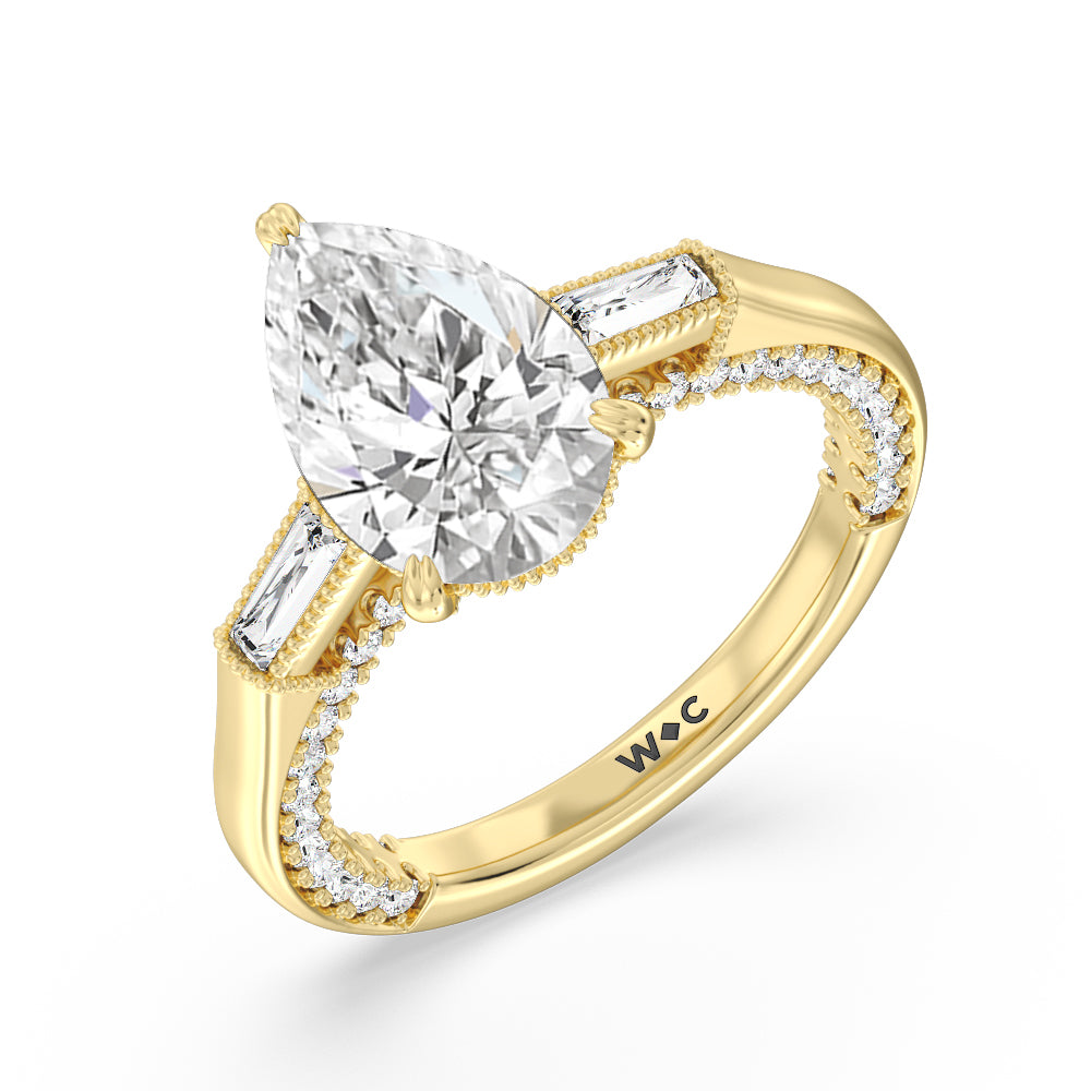 The Bryant Park Ring with Pear Cut Diamond in 14KT Yellow Gold view 3
