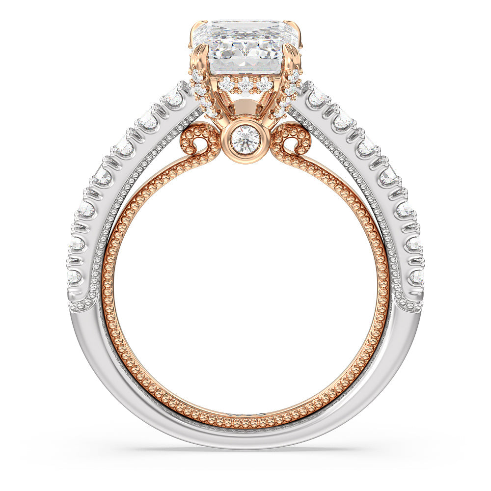 The Liberty Ring with Emerald Cut Diamond in 14KT White & Rose Gold view 2
