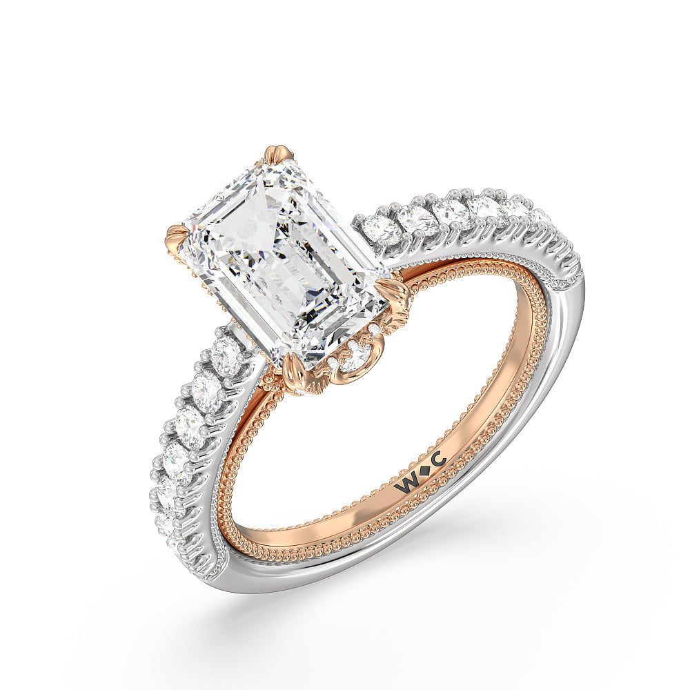 The Liberty Ring with Emerald Cut Diamond in 14KT White & Rose Gold view 3
